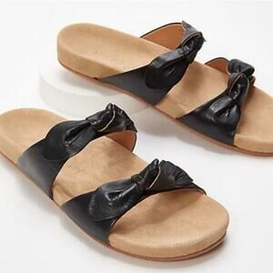 JACK ROGERS Annie Double Knot Black Leather Slide Comfort Sandals Size 7.5